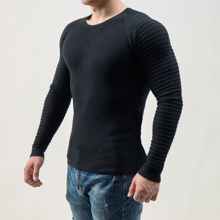 Men's Long Sleeve T-Shirt with Modern Ribbed Structures and Body-Hugging Fit Lisslune