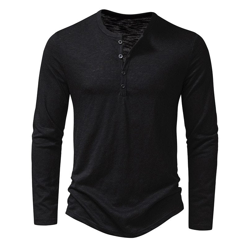 Men's Long Sleeve Henley Shirt with Classic Button Design Lisslune