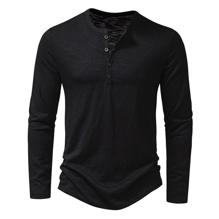 Men's Long Sleeve Henley Shirt with Button Placket and Lightweight Fabric Lisslune