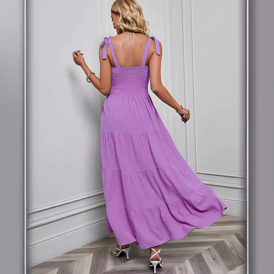 Women's maxi dress with delicate smock top and adjustable straps Lisslune