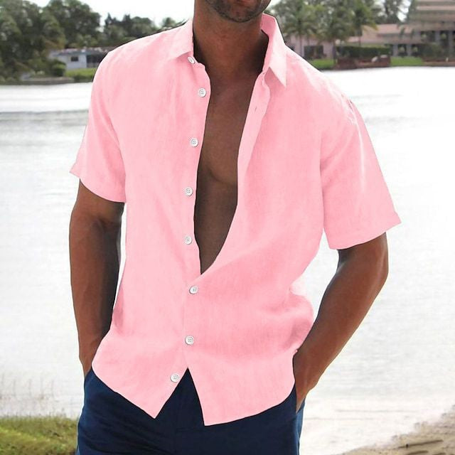 Men's short-sleeve shirt made of a light linen blend with a modern cut and casual flair Lisslune