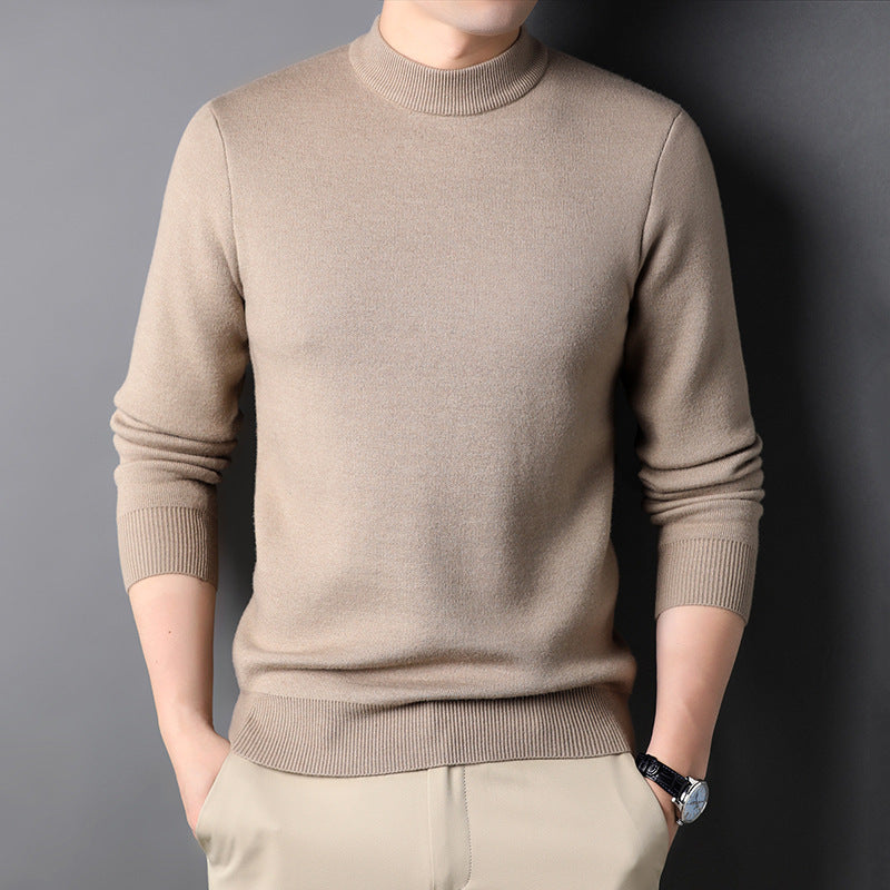 Men's Fine Knit Pullover with High Collar and Slim Fit Lisslune