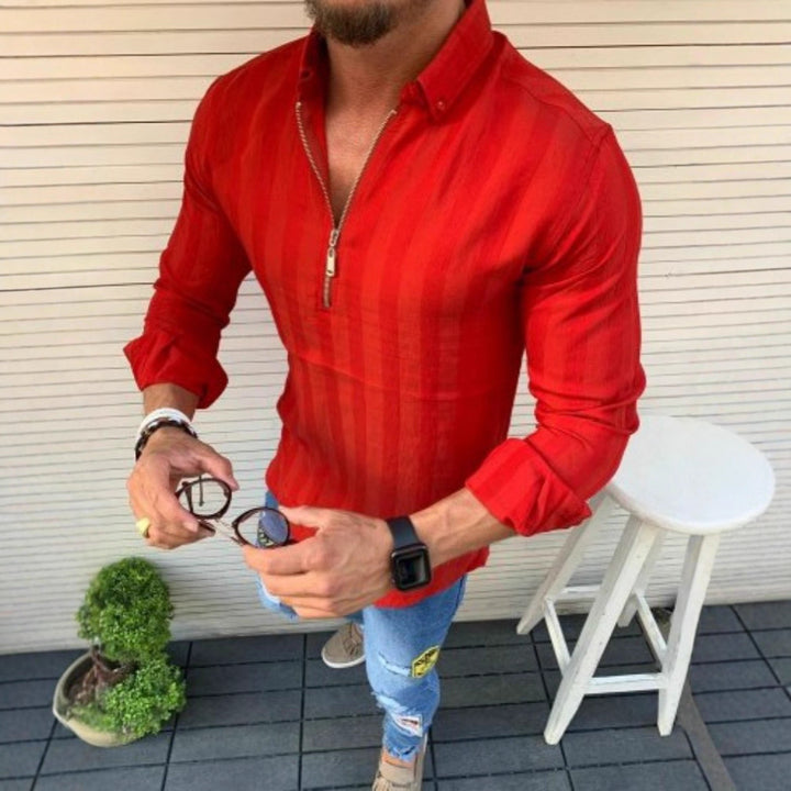 Men's long sleeve shirt with modern zipper and fine stripe pattern Lisslune