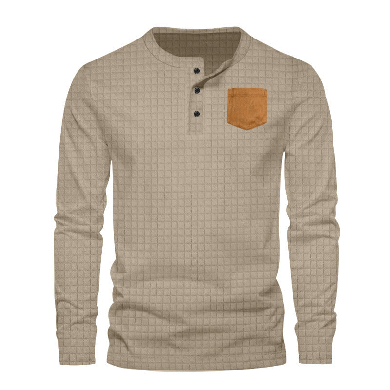 Men's long-sleeve shirt with textured design and leather application Lisslune