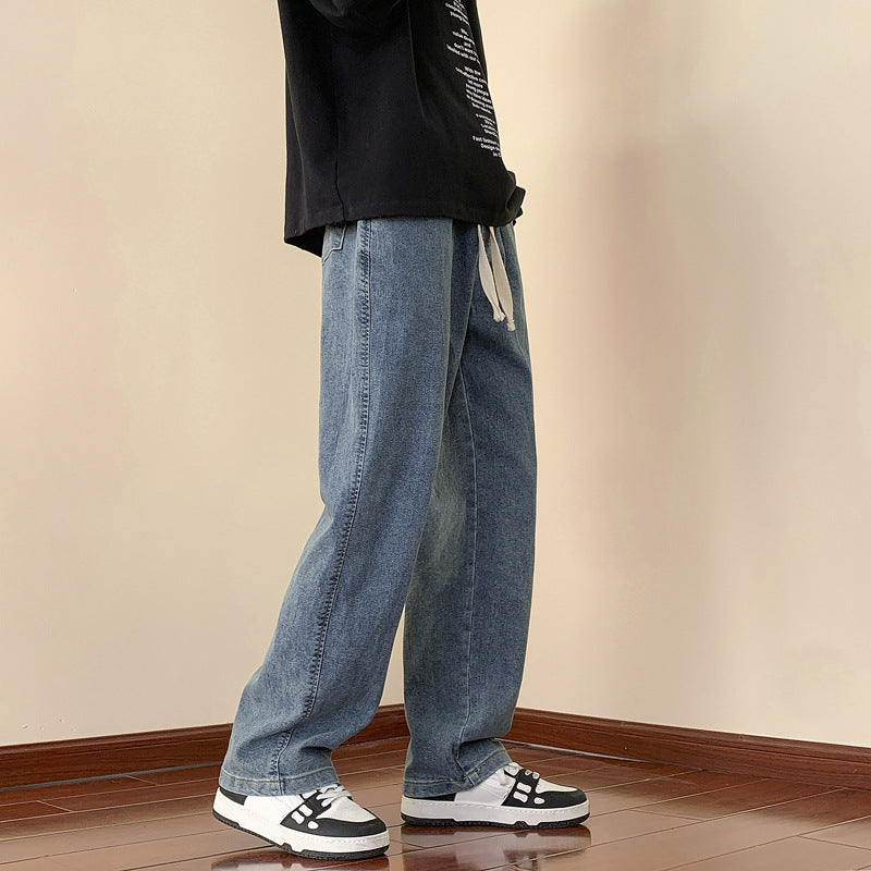 Men's casual denim pants with a comfortable cut and elastic waistband Lisslunes