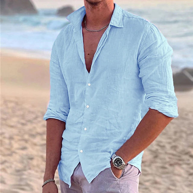 Men's casual long-sleeve shirt made of lightweight linen fabric Lisslune