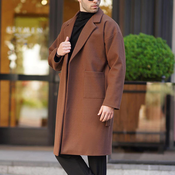 Men's elegant wool coat with belt and deep collar Lisslune