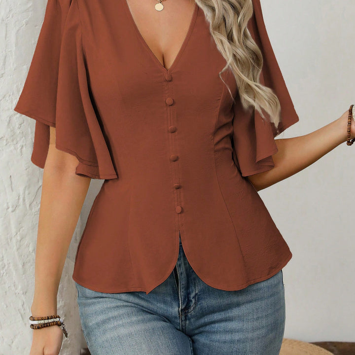 Damen elegante Bluse mit Glockenärmeln und Knopfdetail Lisslune