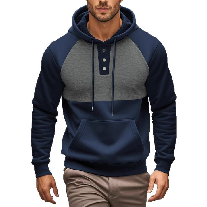 Men's stylish hoodie with contrasting color zone and practical button details Lisslune