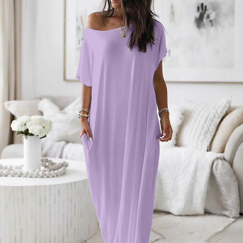 Ladies Loose Maxi Dress with Animal Print and Side Pockets Lisslune