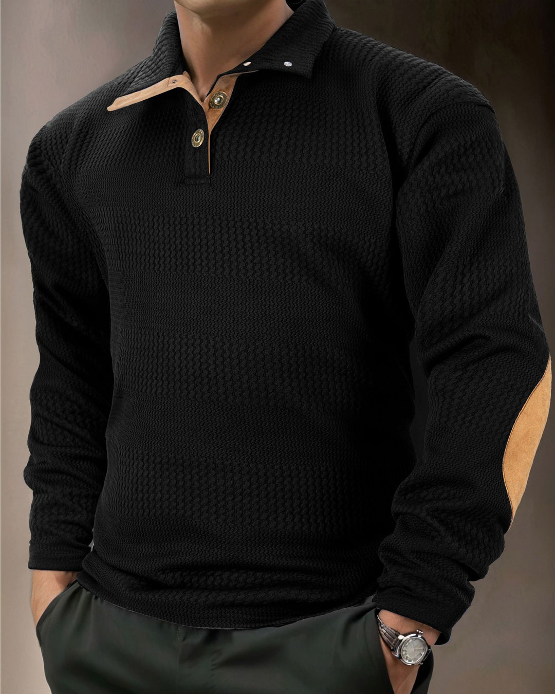 Men's structured long sleeve polo shirt with high-quality contrast elements Lisslune