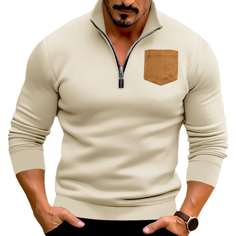 Men's sporty pullover with half zipper and contrasting chest pocket Lisslune