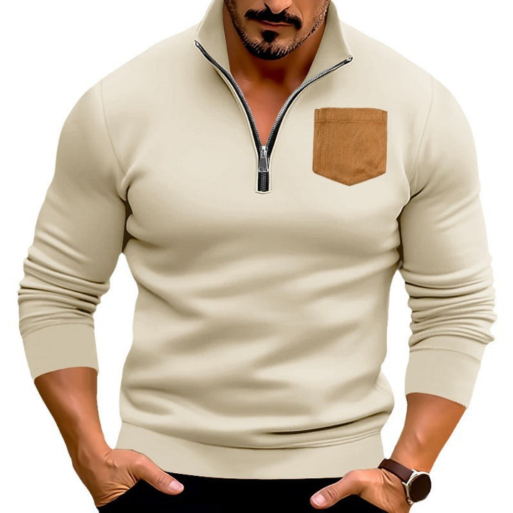 Men's sporty pullover with half zipper and contrasting chest pocket Lisslune