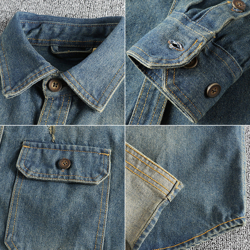 Men's denim shirt with flap pockets and vintage design Lisslune