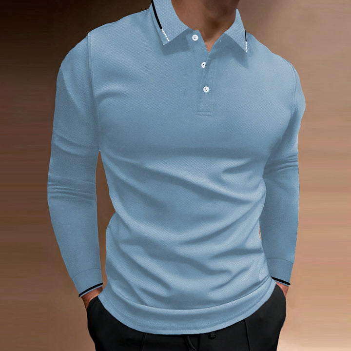 Men's Long Sleeve Polo Shirt with Textured Design Lisslune