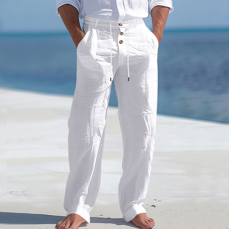 Men's comfortable beach pants with elastic waistband and button closure Lisslune
