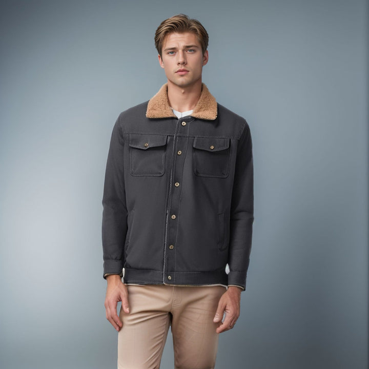 Men's casual jacket with synthetic fur collar and practical pockets Lisslune
