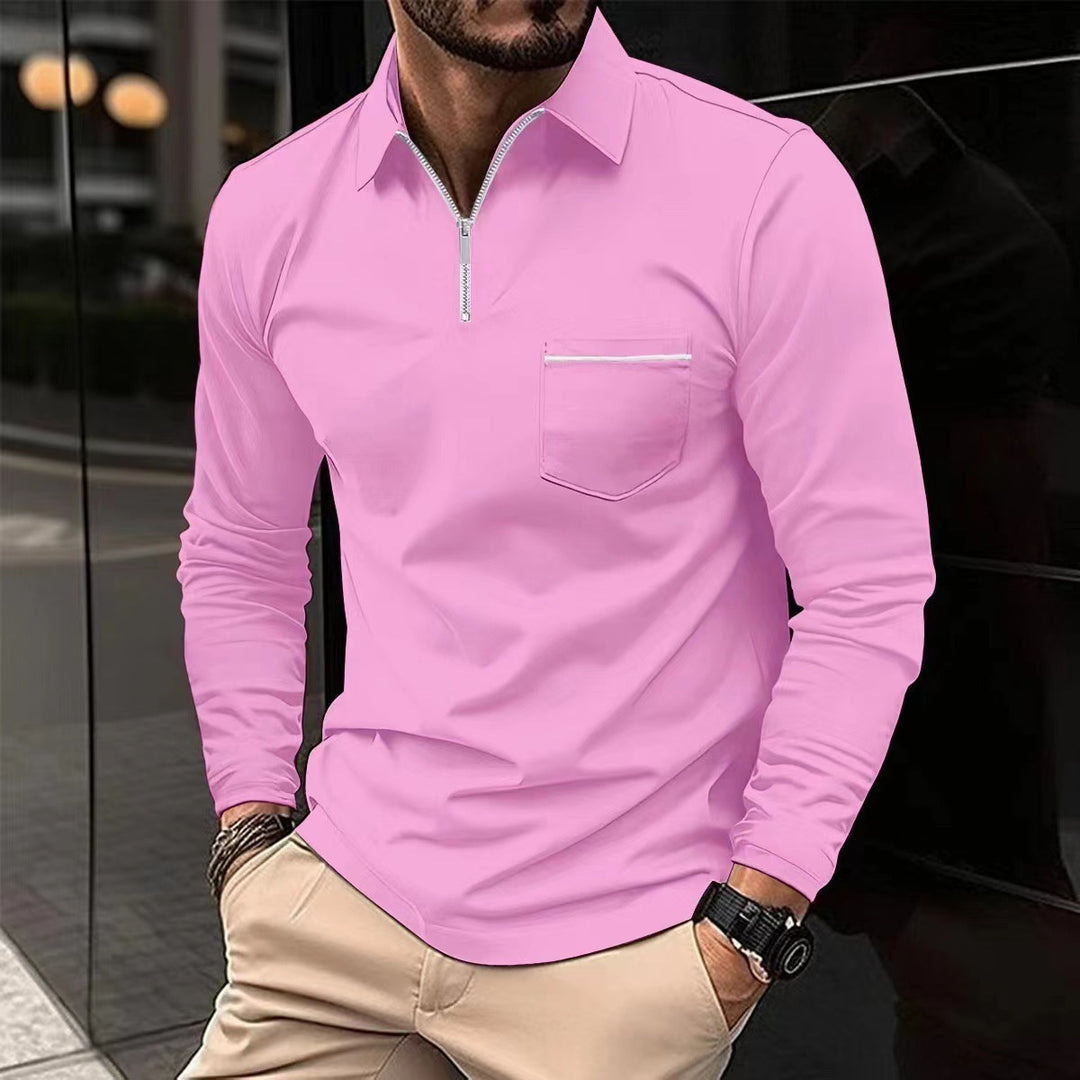 Men's Long Sleeve Shirt with Zipper and Chest Pocket Lisslune