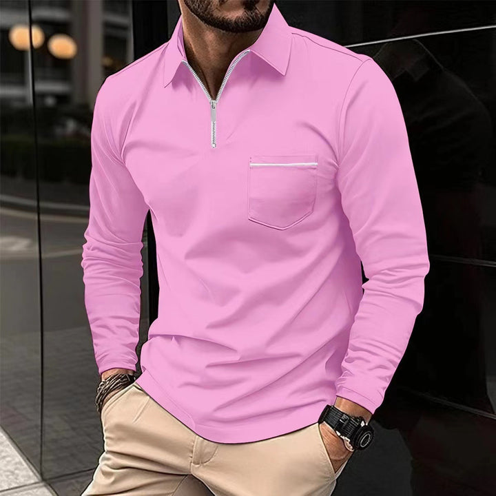 Men's Long Sleeve Shirt with Zipper and Chest Pocket Lisslune