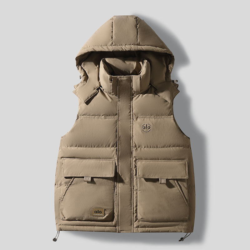 Men's Quilted Outdoor Vest with Insulating Hood and Conveniently Integrated Pockets Lisslune
