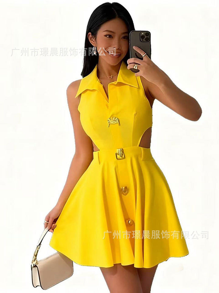 Women's fashionable wedding dress with button closure and side cut-outs Lisslune