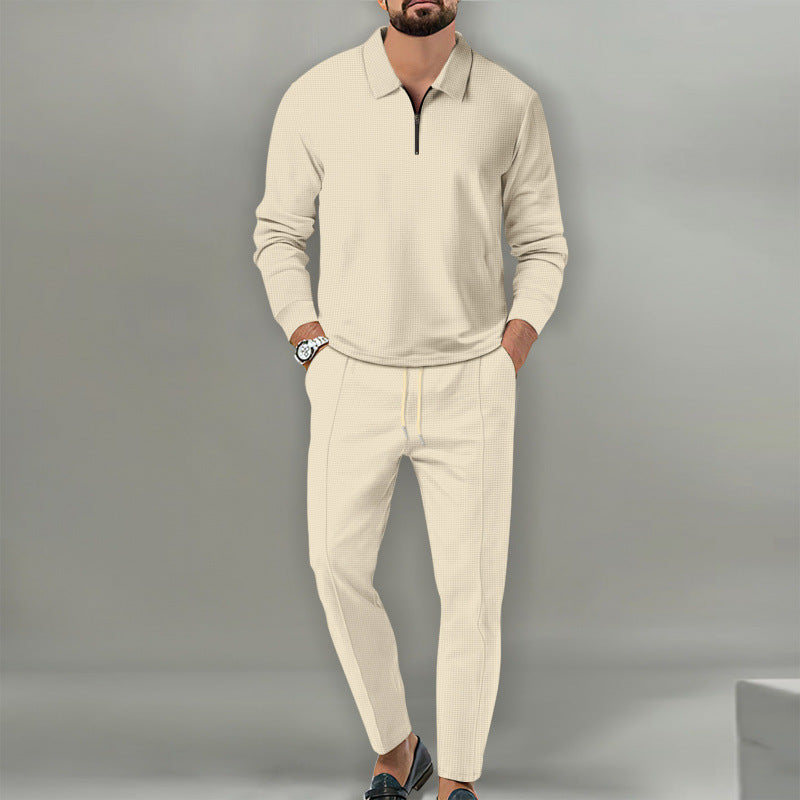 Men's leisure suit with textured sweater and fashionable jogging pants Lisslune