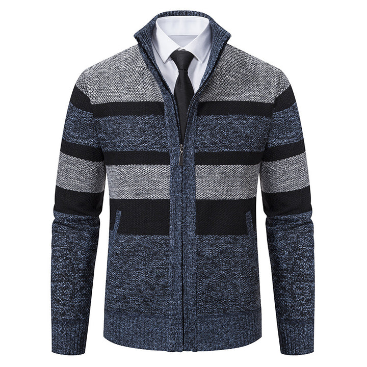 Men's cardigan with stand-up collar and modern stripe pattern Lisslune