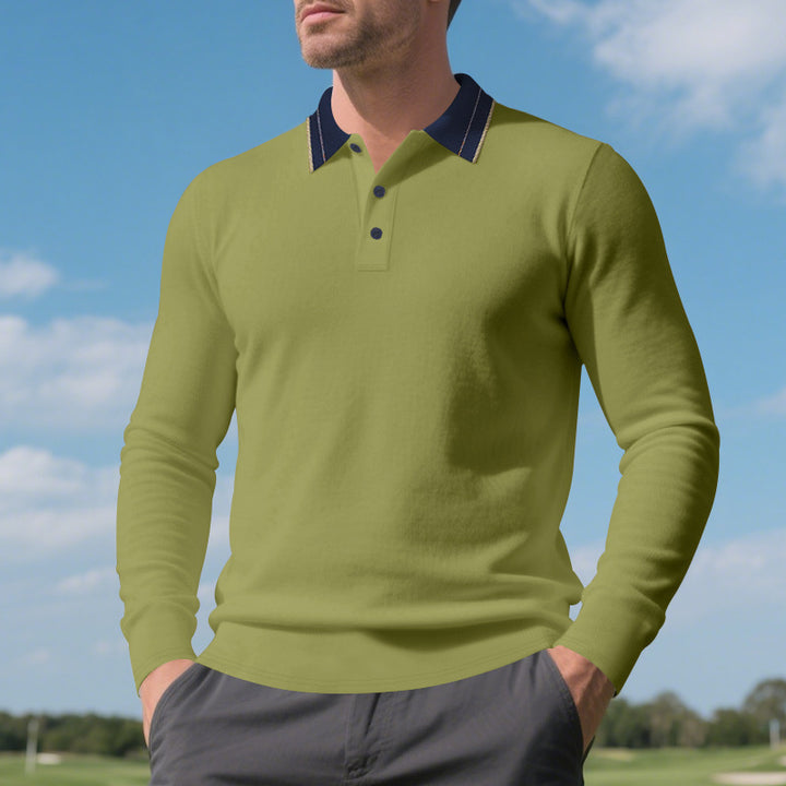 Men's long sleeve polo shirt made of soft cotton blend with textured collar Lisslune