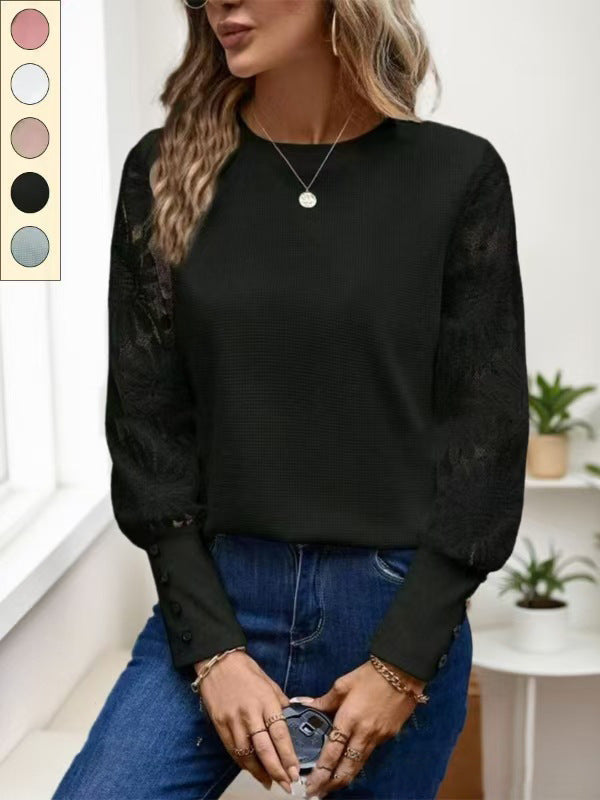 Ladies Elegant Top with Floral Crochet Sleeves Lisslune