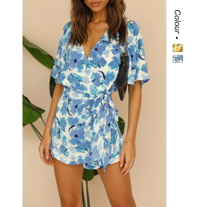 Women's Elegant Wrap Dress with Floral Pattern and Casual Design