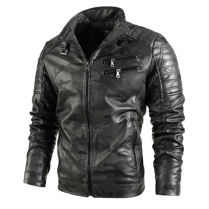 Men's Stylish Camouflage Leather Jacket Lisslune