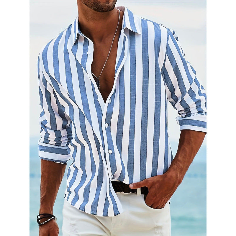 Men's striped long sleeve shirt made of lightweight linen Lisslune