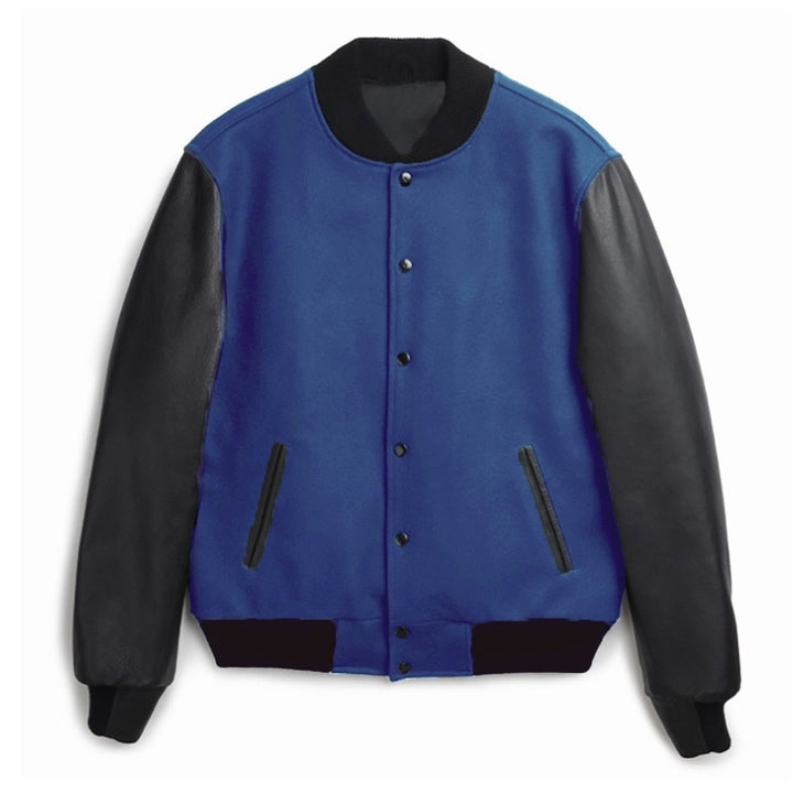 Men's stylish college jacket with leather sleeves Lisslune