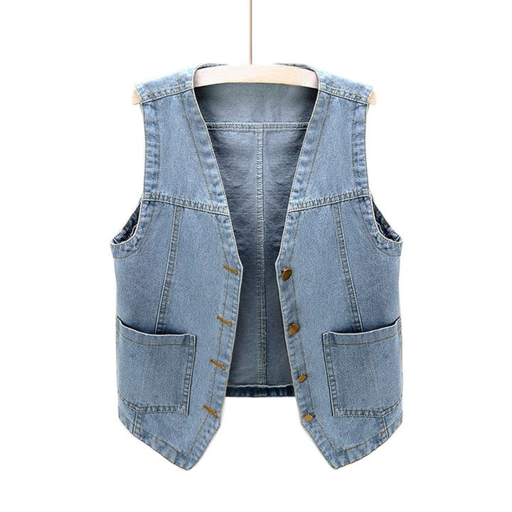 Women's Casual Denim Vest with Button Details and Patch Pockets Lisslune