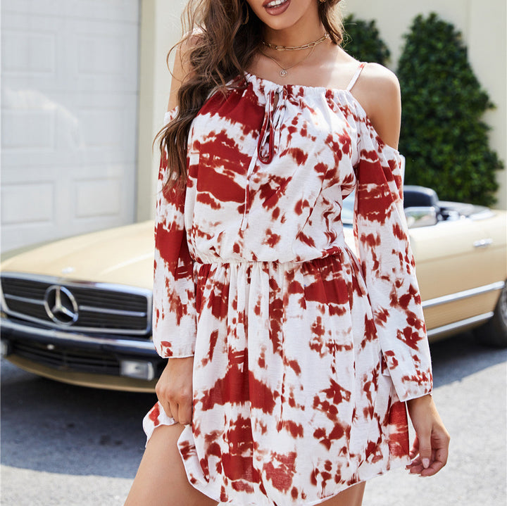 Women’s casual dress with off-shoulder design and Boho graphics Lisslune