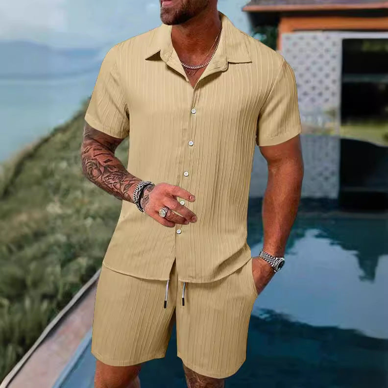 Men's casual short-sleeve set with textured surface Lisslune