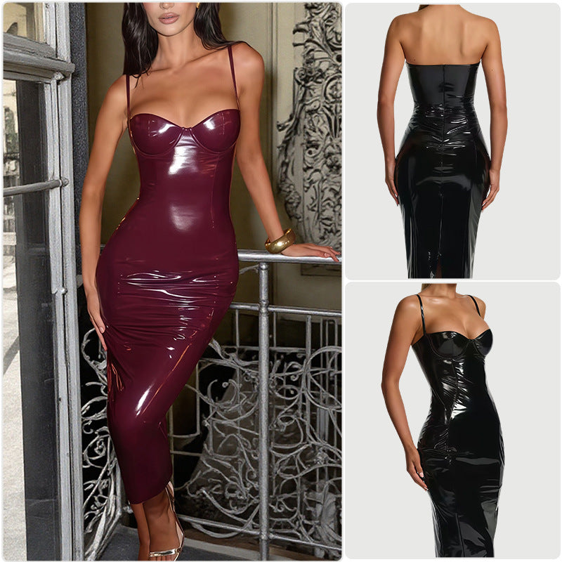 Women's bodycon dress with strapless design and glossy surface Lisslune