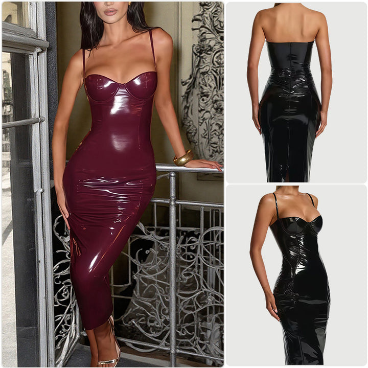 Women's bodycon dress with strapless design and glossy surface Lisslune