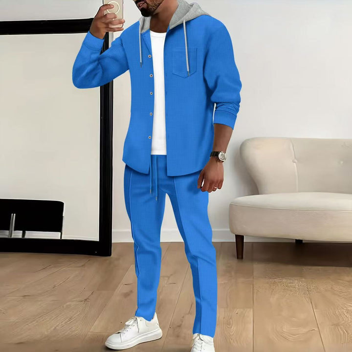 Men's casual tracksuit set with textured top and elastic jogging pants Lisslune
