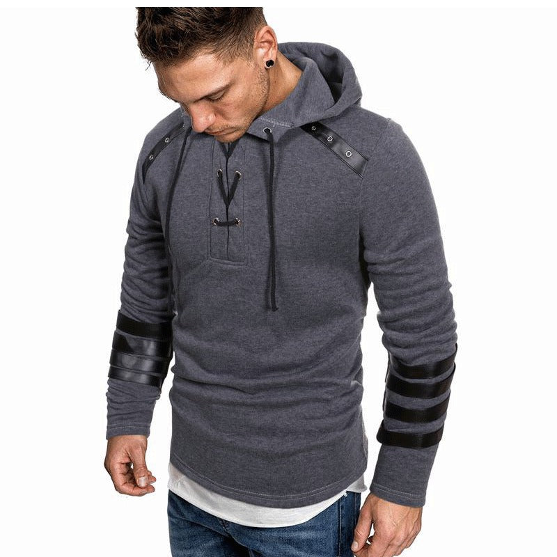 Men's casual hoodie with leather accents Lisslune