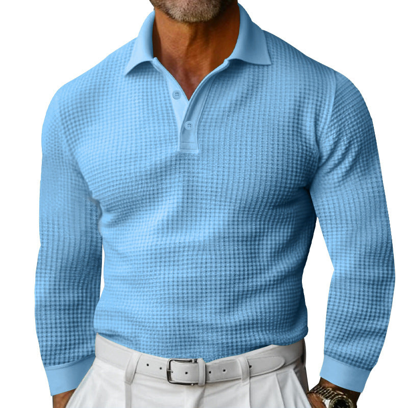 Men's Long Sleeve Polo Shirt with Textured Fabric and Stylish Collar Lisslune