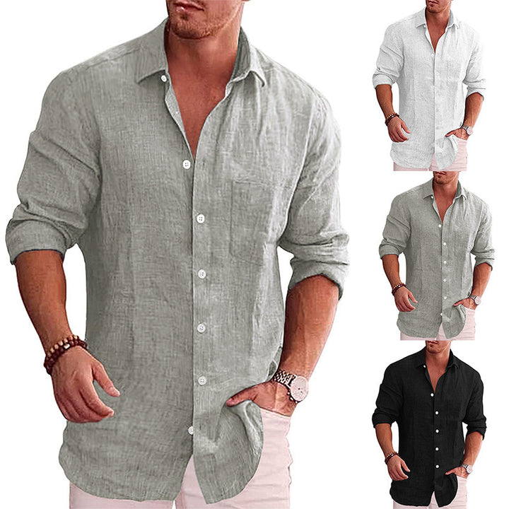 Men's casual linen shirt with chest pocket and roll collar Lisslune