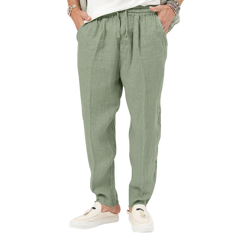 Men's Lightweight Summer Linen Pants with Elastic Waistband and Side Pockets Lisslune