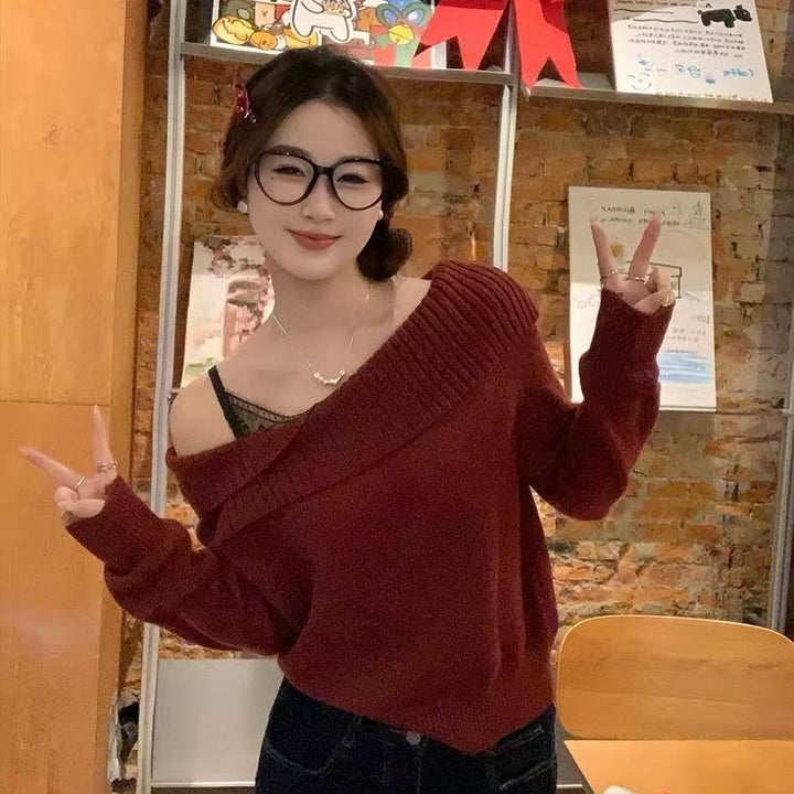 Women's casual knit pullover with off-shoulder design and modern ribbed details Lisslune