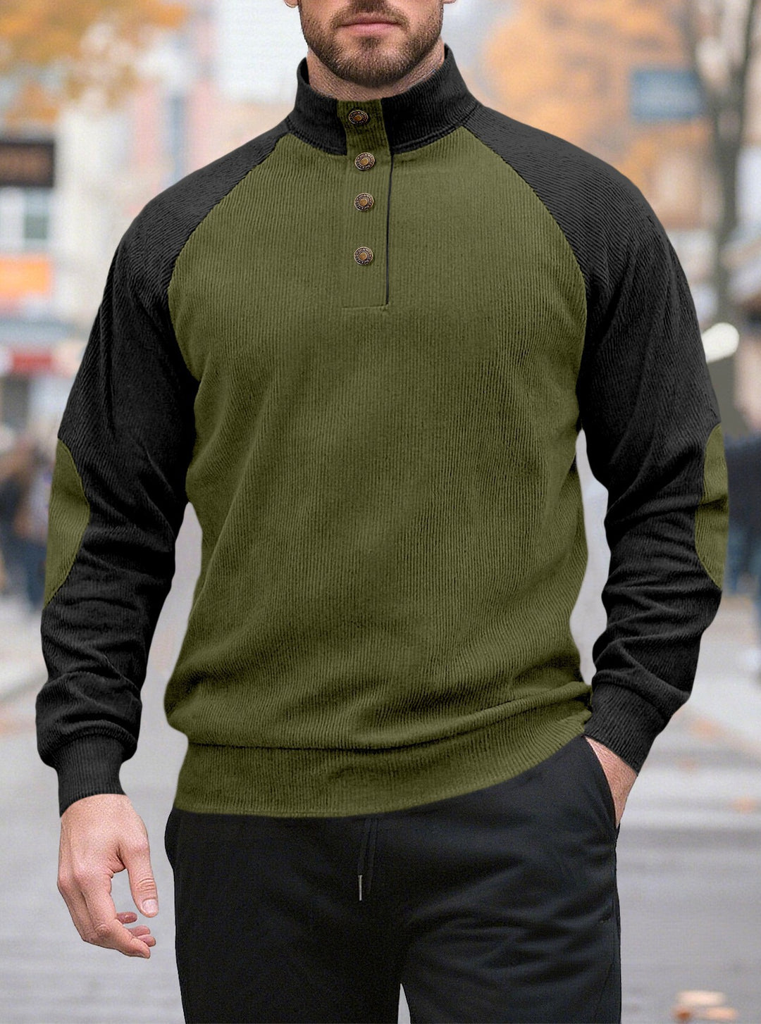 Men's knitted sweater with modern stand-up collar and button placket Lisslune