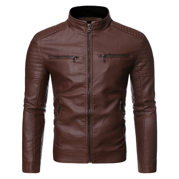 Men's biker jacket made of high-quality leather with zippered pockets Lisslune
