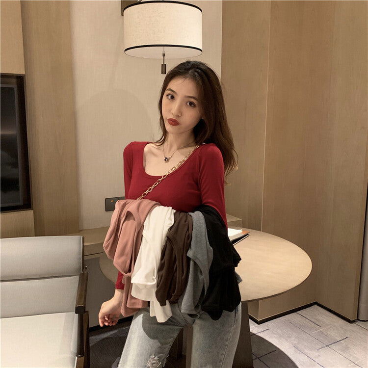 Women's Long Sleeve Bodysuit with Deep Neckline and Figure-Hugging Cut Lisslune