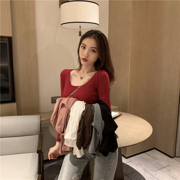 Women's Long Sleeve Bodysuit with Deep Neckline and Figure-Hugging Cut Lisslune