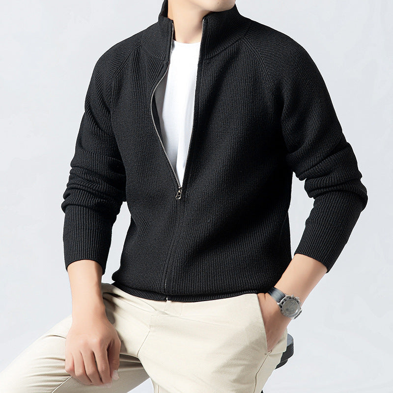 Men's Cardigan with High Collar and Full Zip Lisslune