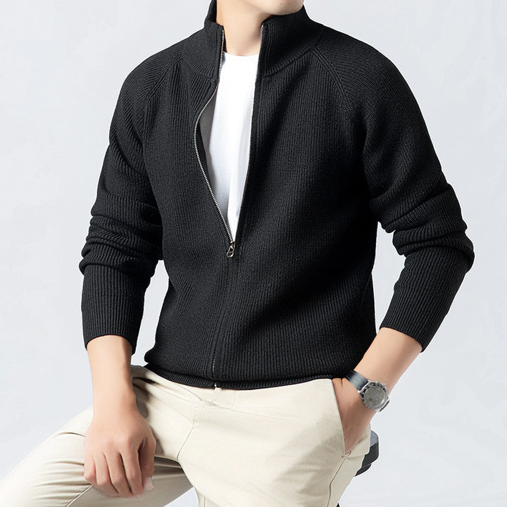 Men's Cardigan with High Collar and Full Zip Lisslune